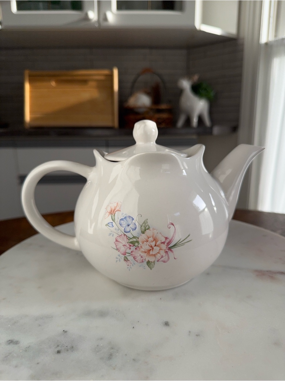 ROYAL OAK White Floral Porcelain Teapot with Pastel Bouquet